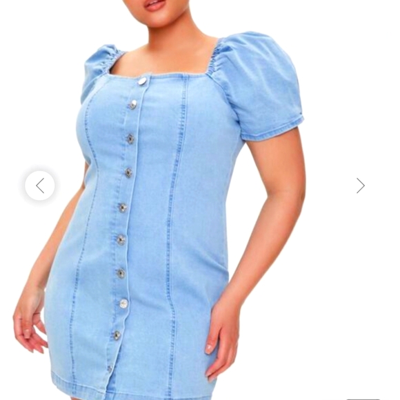 Plus Size Forever 21 Chambray Puff-Sleeve Dress - Picture 1 of 5